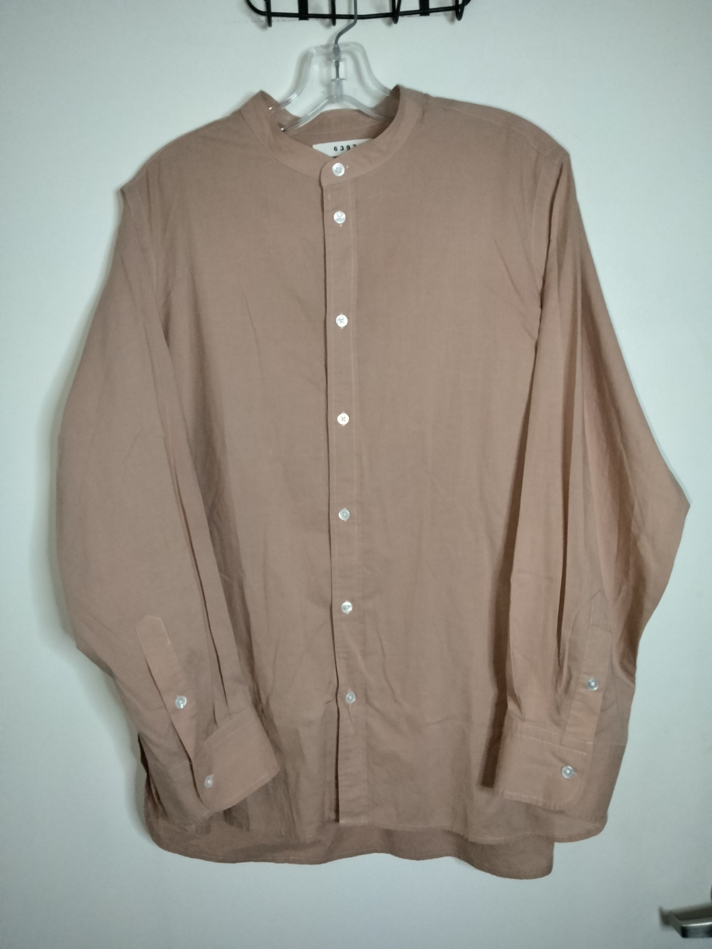 6397 (Size M) Mauve 100% Cotton Mandarin Collar Button-Down Front LS Tunic Shirt